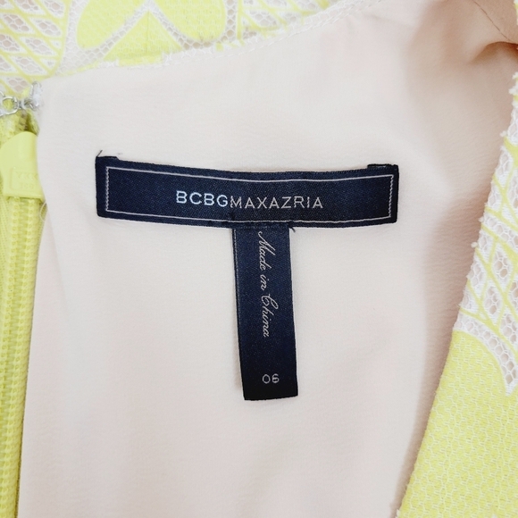 BCBGMaxAzria Etna Lace Peplum Sheath Dress Size 6 Neon Yellow Sleeveless Mini - Picture 10 of 11